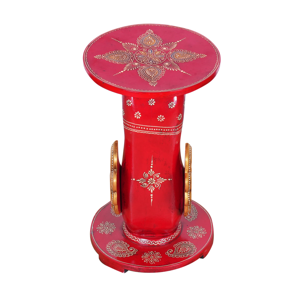 Hand-Painted Wooden Peacock Pedestal Stand | Accent Table & Plant Stand