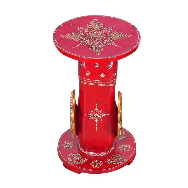 Hand-Painted Wooden Peacock Pedestal Stand | Accent Table & Plant Stand