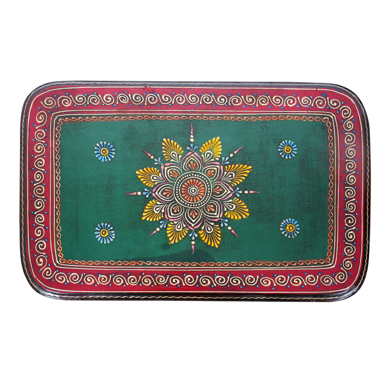 Hand-Painted Swan Pedestal Accent Table | Traditional Green & Red Stand