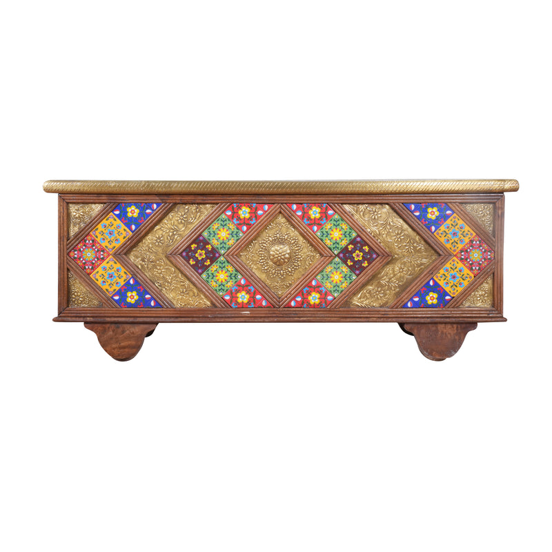 Handcrafted Tile & Embossed Brass Storage Trunk