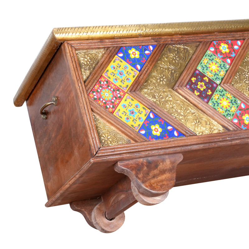 Handcrafted Tile & Embossed Brass Storage Trunk