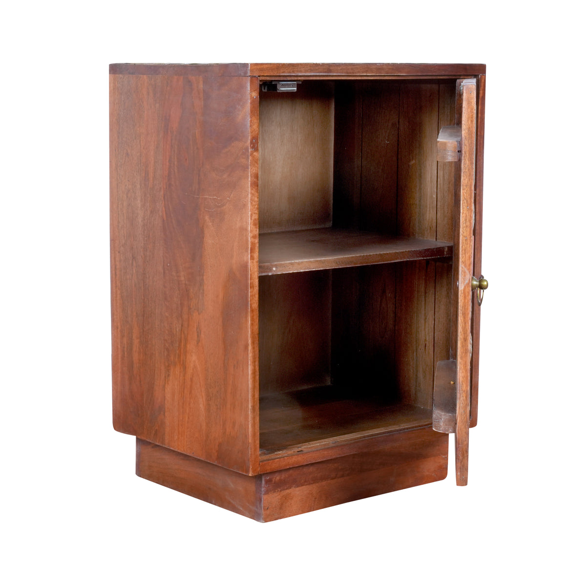 Rustic Wood Bedside Cabinet with Brass & Tile Door | Ethnic End Table