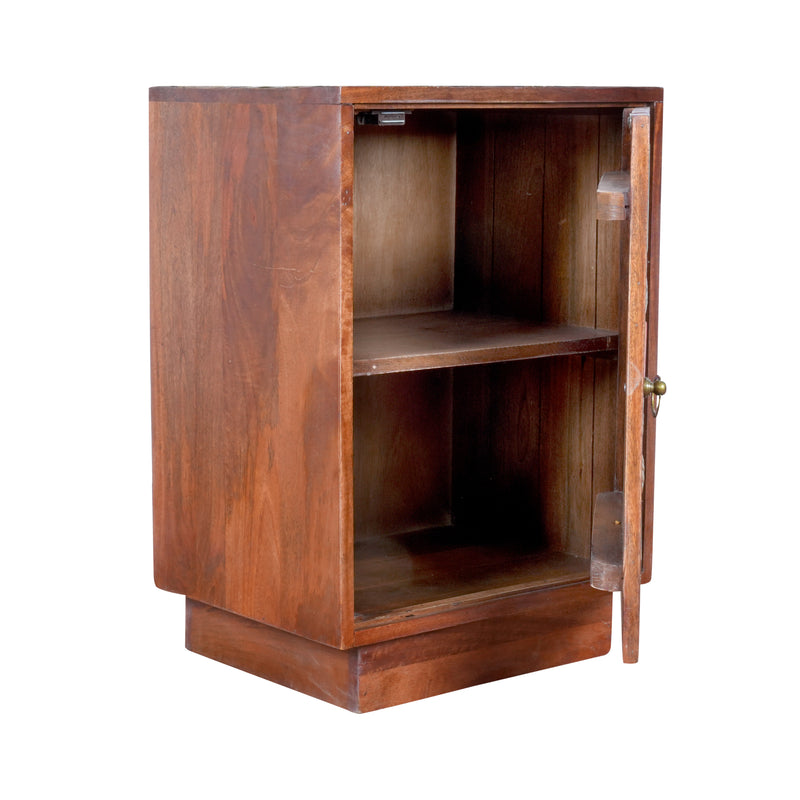 Rustic Wood Bedside Cabinet with Brass & Tile Door | Ethnic End Table