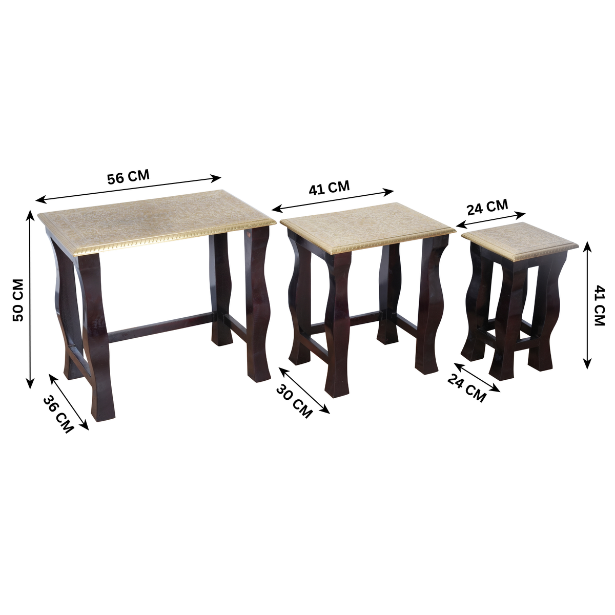The Rajput Nest - Brass Inlay Wooden Nesting Side Table Set of 3