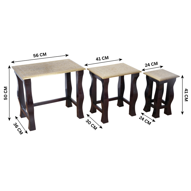 The Rajput Nest - Brass Inlay Wooden Nesting Side Table Set of 3