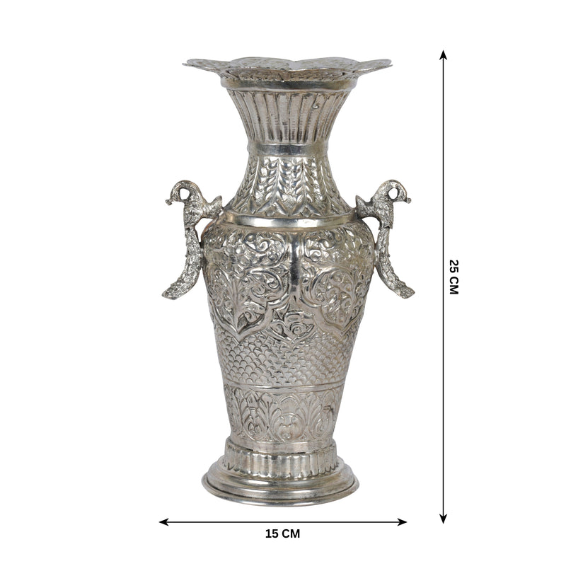 Handcrafted Chitai Flower Silver-Plated Brass Vase – Traditional Rajasthani Chitai Design