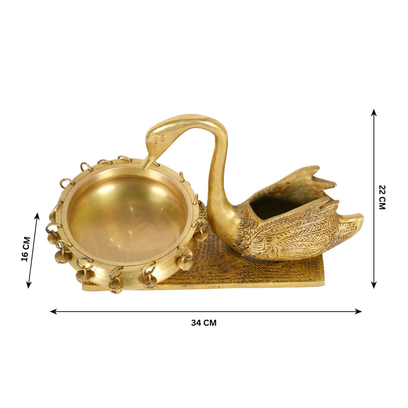 Hamsa Harmony: Handcrafted Indian Brass Swan Bowl with Temple Bells