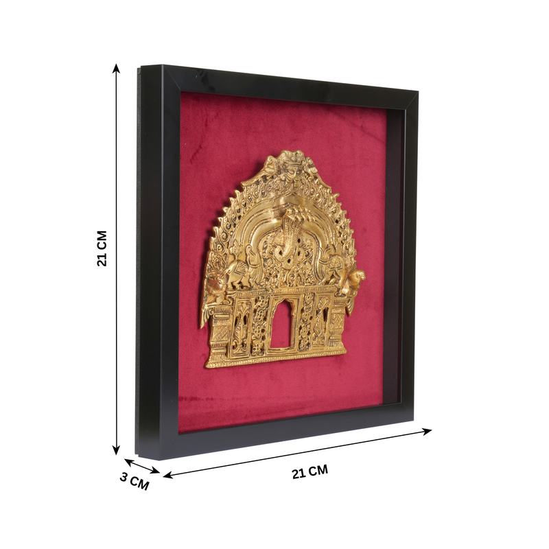 Framed Naga & Yali Temple Panel – Brass Wall Art