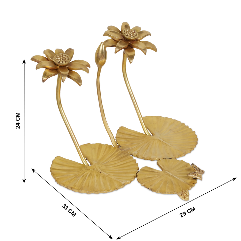 Handcrafted Brass Lotus Flower & Leaf Decorative Accent