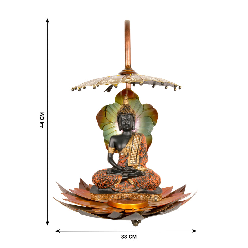 Buddha Figurine with Lotus Base – Tranquil Metal Sculpture