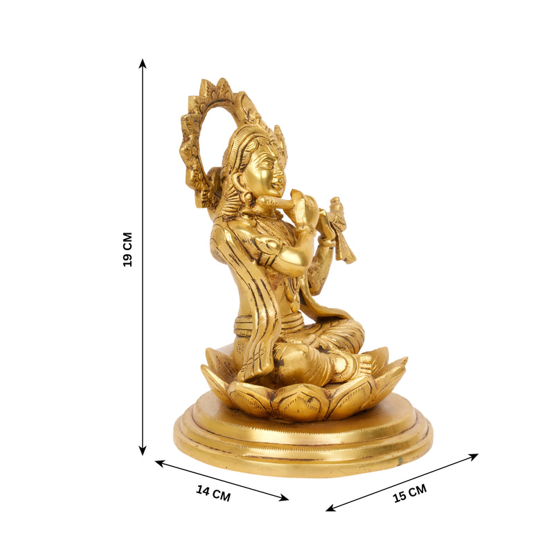 Divine Melody: Handcrafted Brass Lord Krishna with Flute