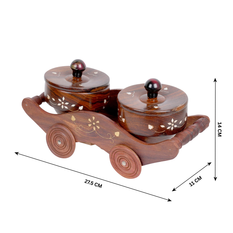 Traditional Charm: Handcrafted Rosewood Trolley with Lidded Boxes