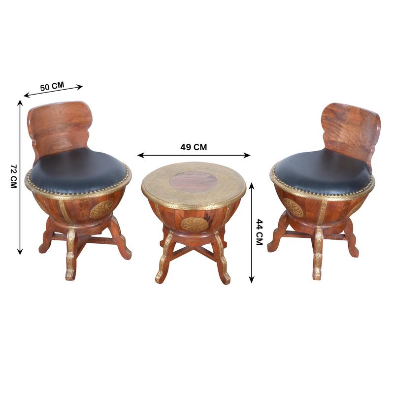 Hand-Embossed Drum Table & Manji Chair Seating Set | Ethnic Accent Furniture