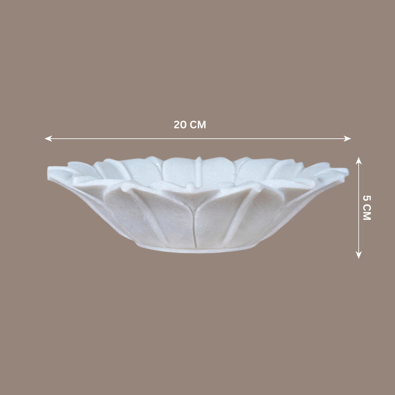 Hand-Carved Kishangarh Marble Urli - Lotus Flower Design