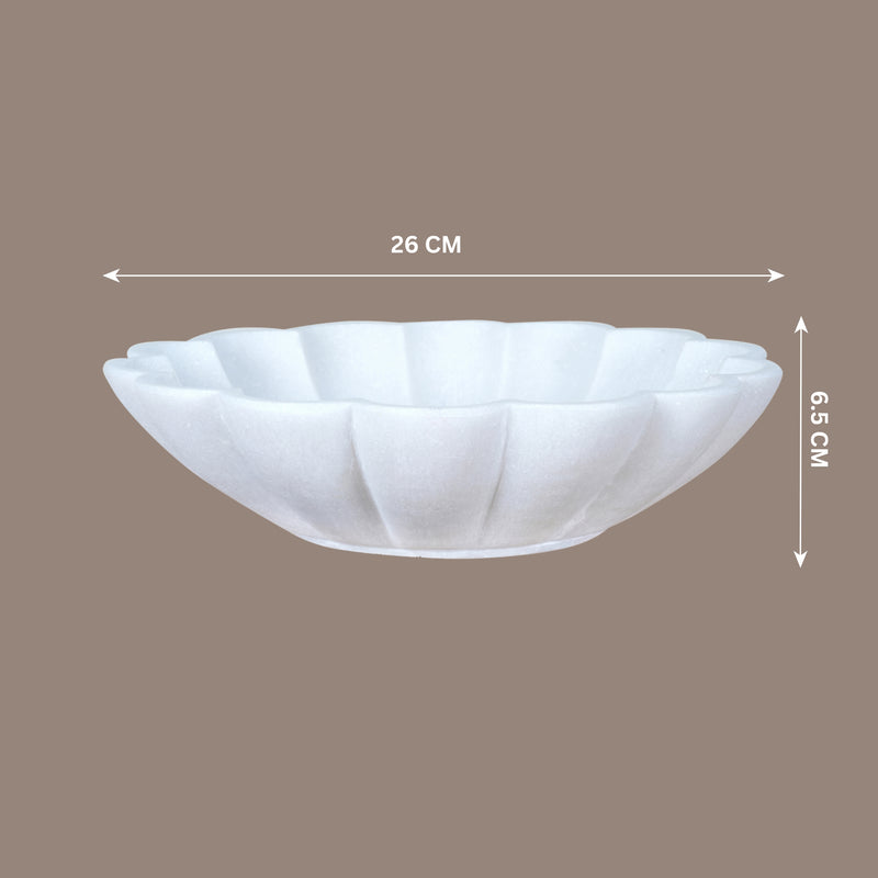 Hand-Carved White Marble Lotus Flower Bowl | Decorative Stone Bowl for Home Decor