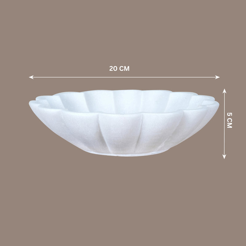 Hand-Carved White Marble Lotus Flower Bowl | Decorative Stone Bowl for Home Decor