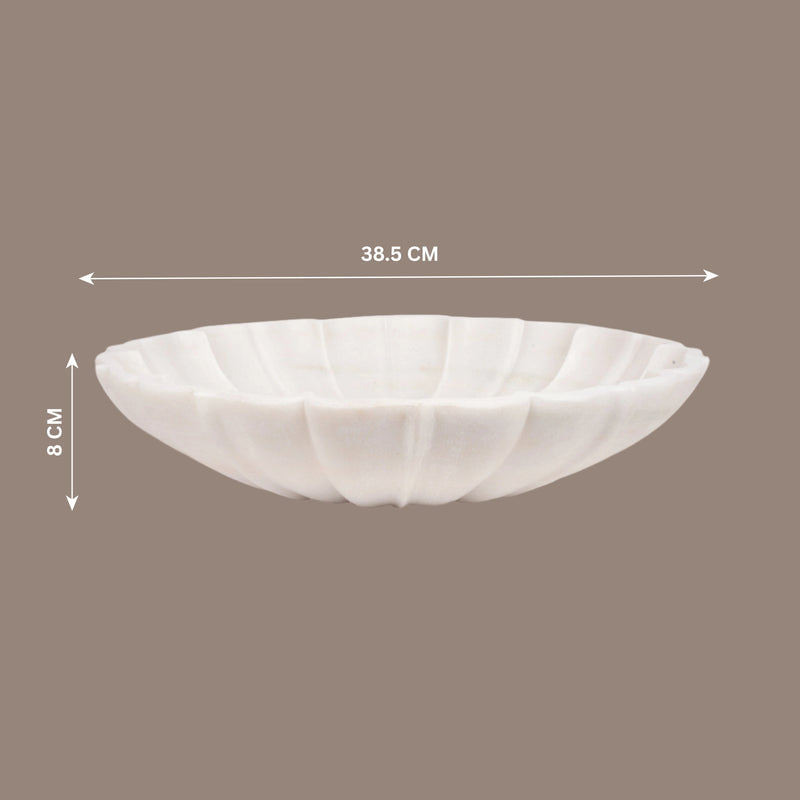 Sacred Blossom: Hand-Carved White Marble Urli | A Bowl of Pure Tranquility