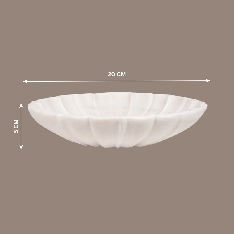 Sacred Blossom: Hand-Carved White Marble Urli | A Bowl of Pure Tranquility