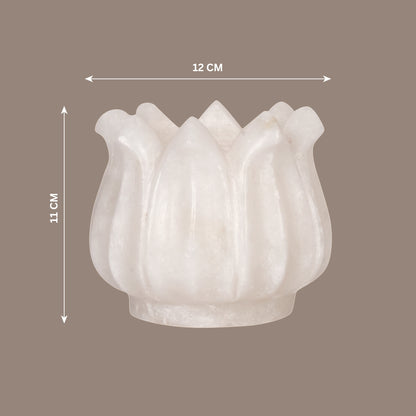 Hand-Carved White Marble Lotus Candle Holder | Symbol of Enlightenment