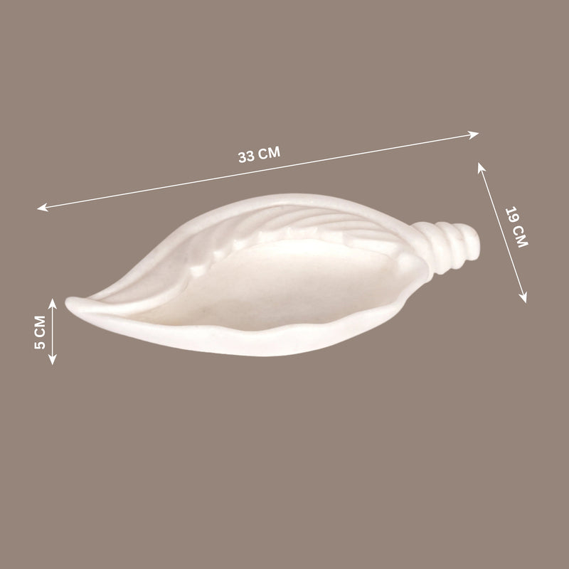 Hand-Carved White Marble Conch Shell Bowl