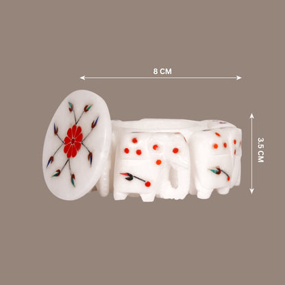 Marble Elephant with Sunset Coral Floral Inlay Box