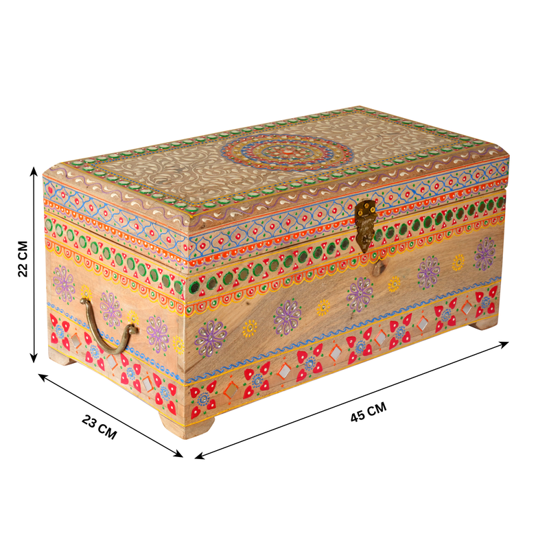 Handcrafted Rajasthani Wooden Storage Box – Vibrant Painted Motifs