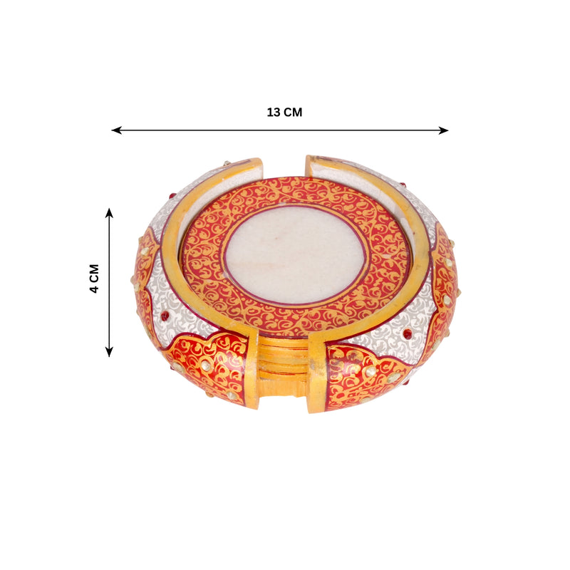 Hand-Painted Marble Coaster Set with Holder | Indian Home Decor Accent