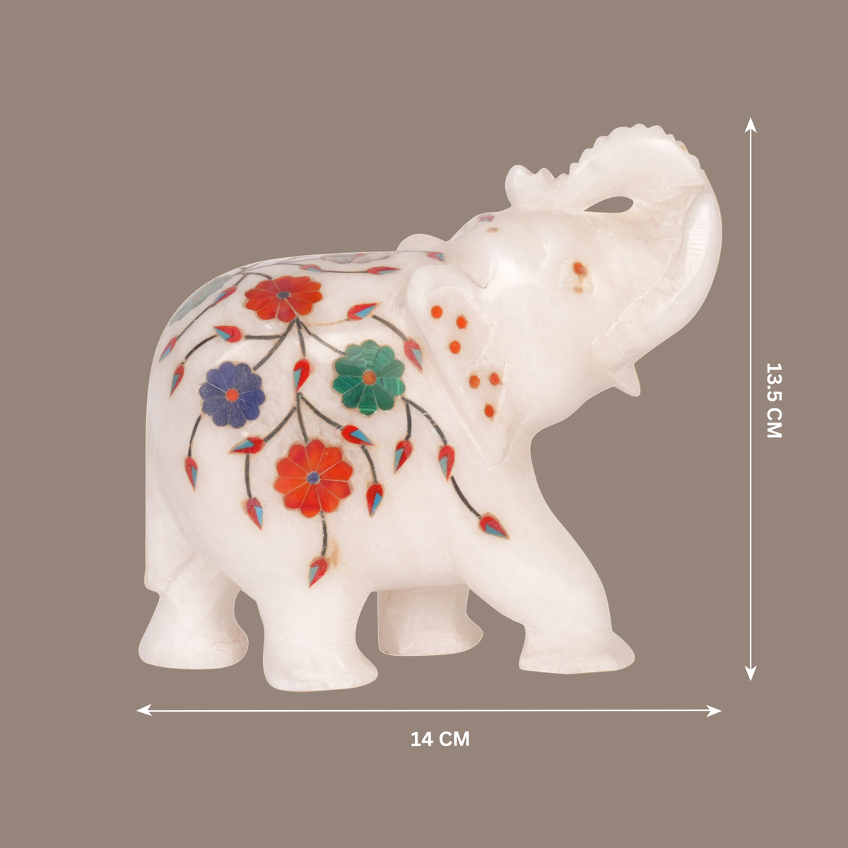 Royal Flourish: Hand-Carved Marble Elephant with Parchinkari Inlay | Auspicious Decor