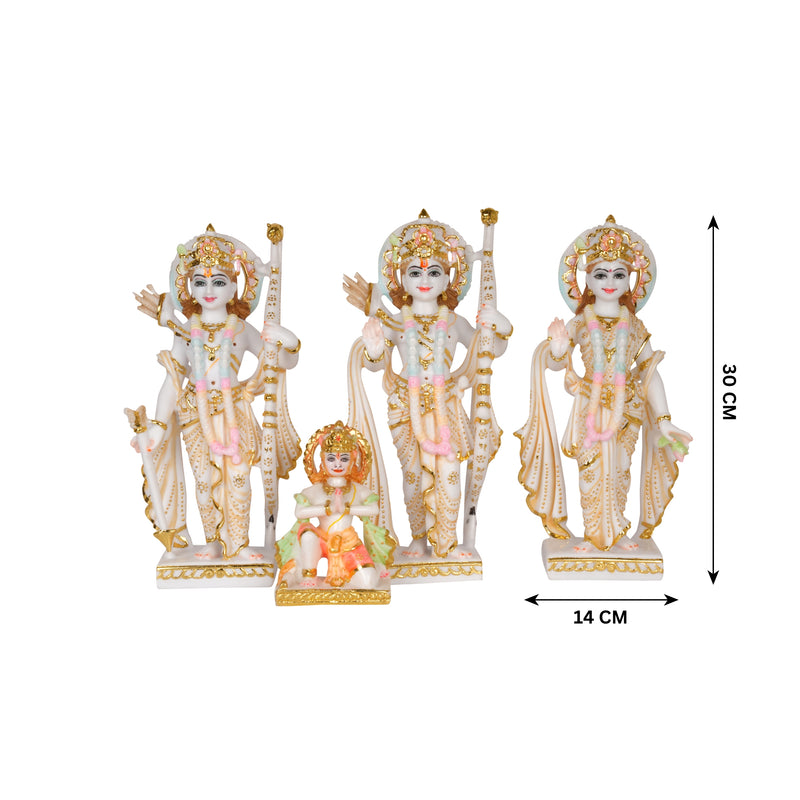 Ethereal Hand-Painted Ivory-hued & Gold Marble Rama Darbar Idol Set