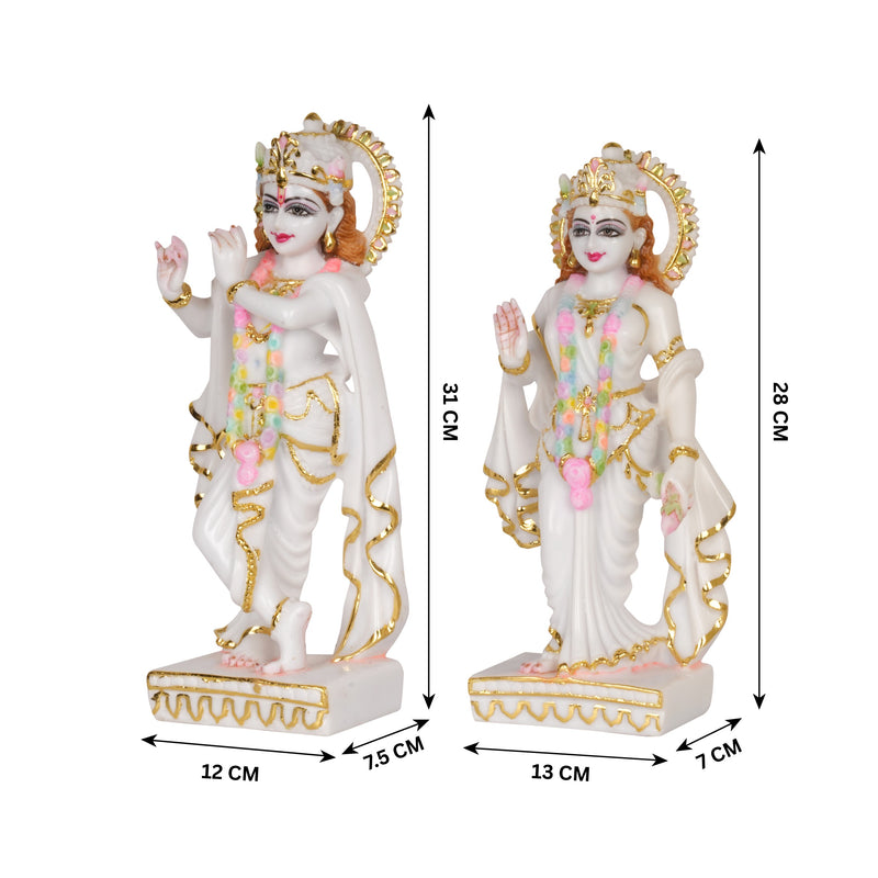 Divine Purity: Hand-Painted White and Gold Radha Krishna Idol Set