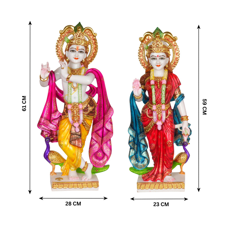 Vibrant Devotion: Hand-Painted Radha Krishna Idol Set in Marble Resin