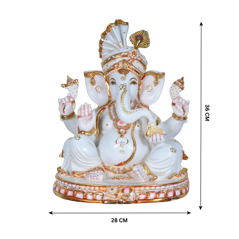 Lord Ganesha Murti – Ornate Crown with Peacock Feather Accent