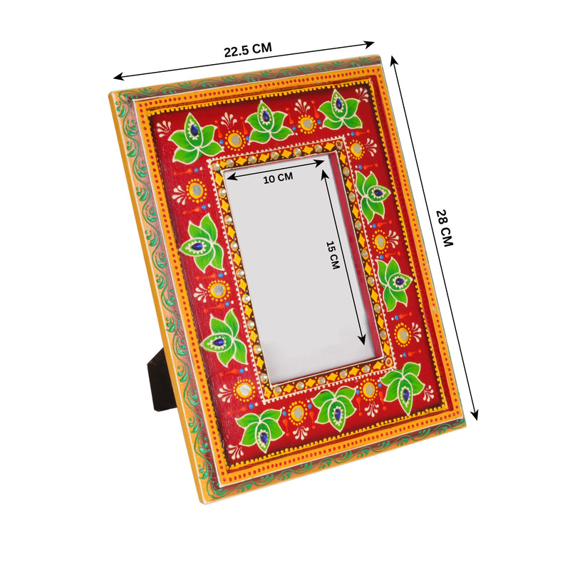 Vibrant Rajasthani Bloom: Hand-Painted Wooden Photo Frame