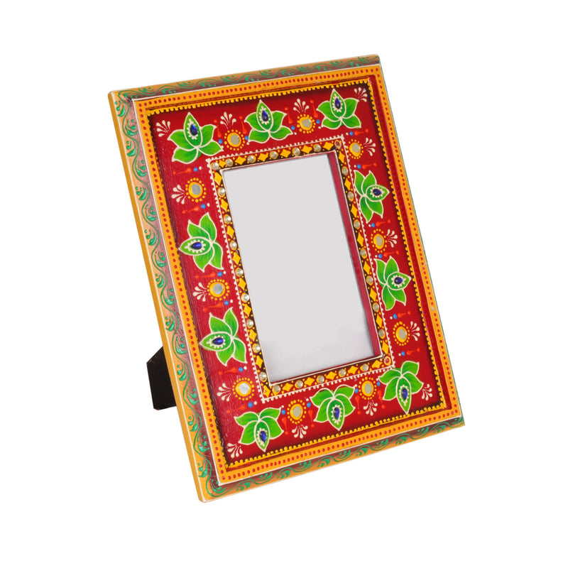 Vibrant Rajasthani Bloom: Hand-Painted Wooden Photo Frame