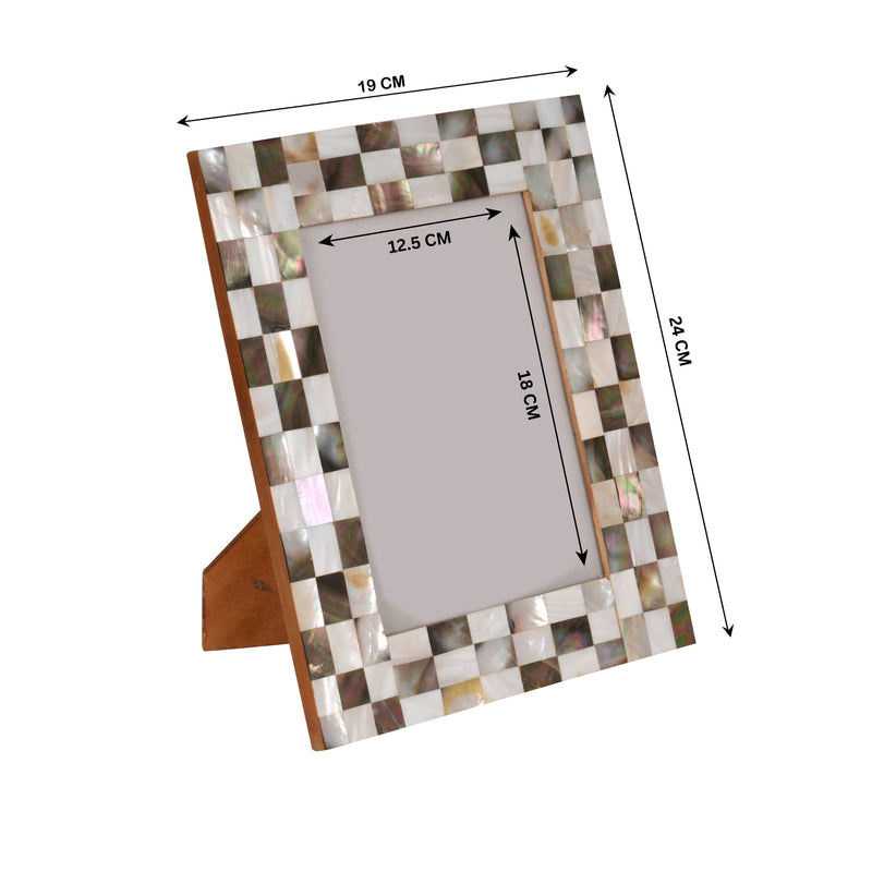 Iridescent Checkerboard Photo Frame: Handcrafted Mother of Pearl Inlay | Timeless Elegance for Your Memories