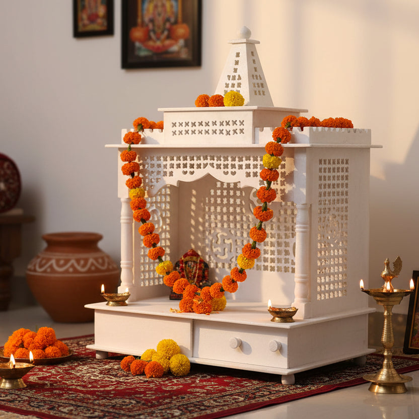 Sacred Sanctuary: Hand-Carved White Marble Home Temple