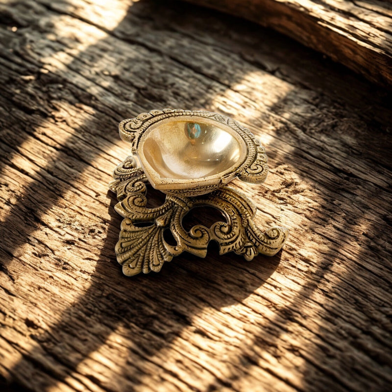 Handcrafted Ornate Brass Leaf Motif Diyas (Oil lamps)