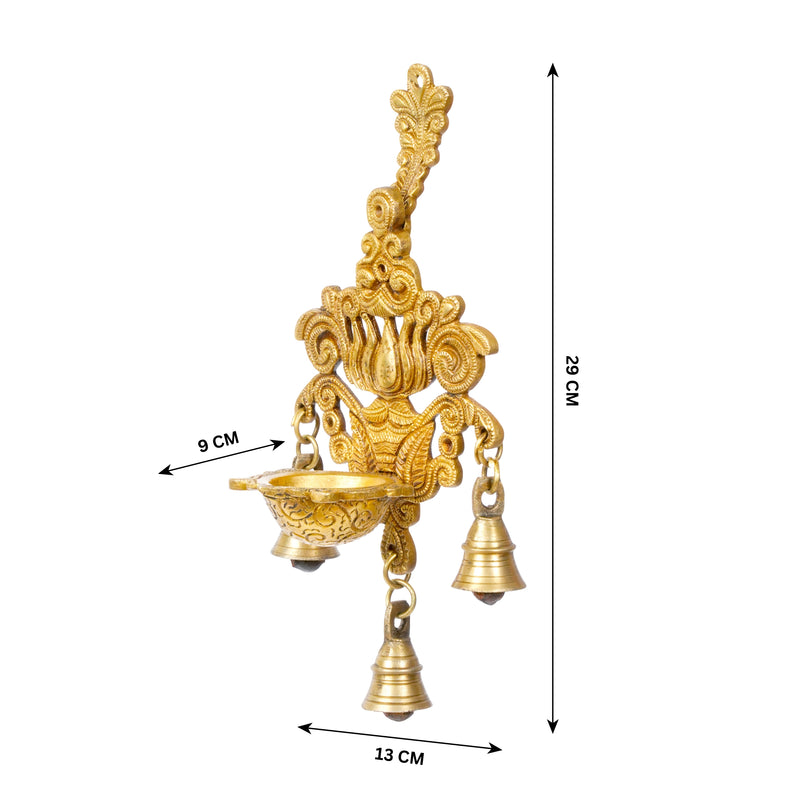 Melody of Light: Handcrafted Brass Hanging Deepam (Oil Lamp) with Bells