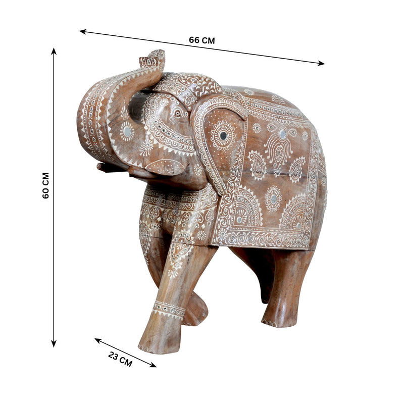 Handcrafted Rajasthani Wooden Elephant Sculpture – Intricate Detailing