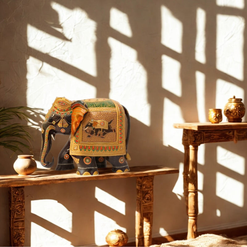 Handcrafted Painted Elephant Figurine – Traditional Indian Art and Craft