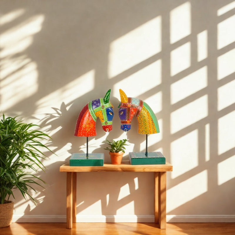 Hand-Painted Wooden Horse Head Sculpture