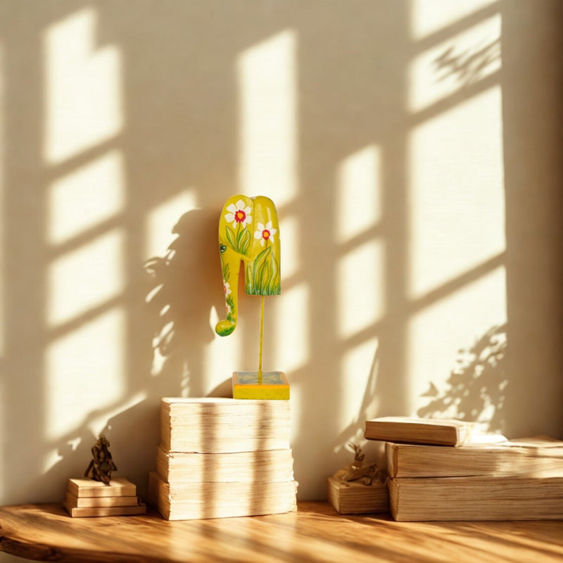 Hand-Painted Wooden Elephant Sculptures