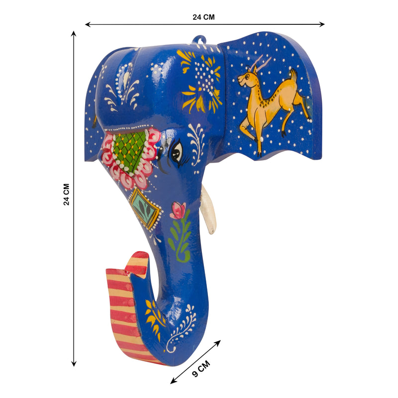 Folk Art Wooden Handpainted Elephant Head - Small