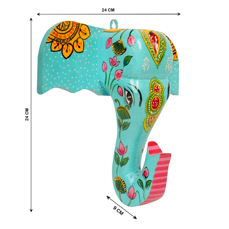 Folk Art Wooden Handpainted Elephant Head - Small