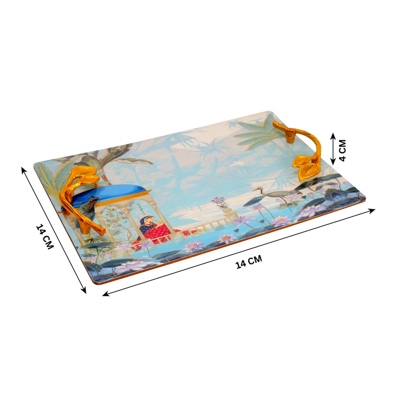 Artistic Vista: Handcrafted Serving Tray with Ornate Handles