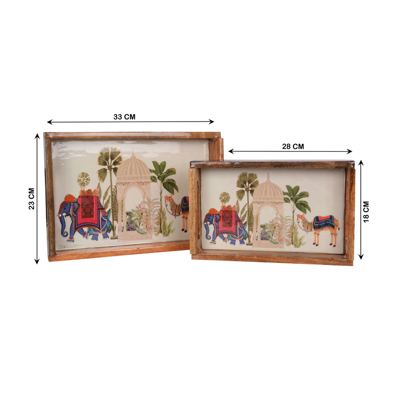 Handcrafted Wooden Printed Trays - Set of 2