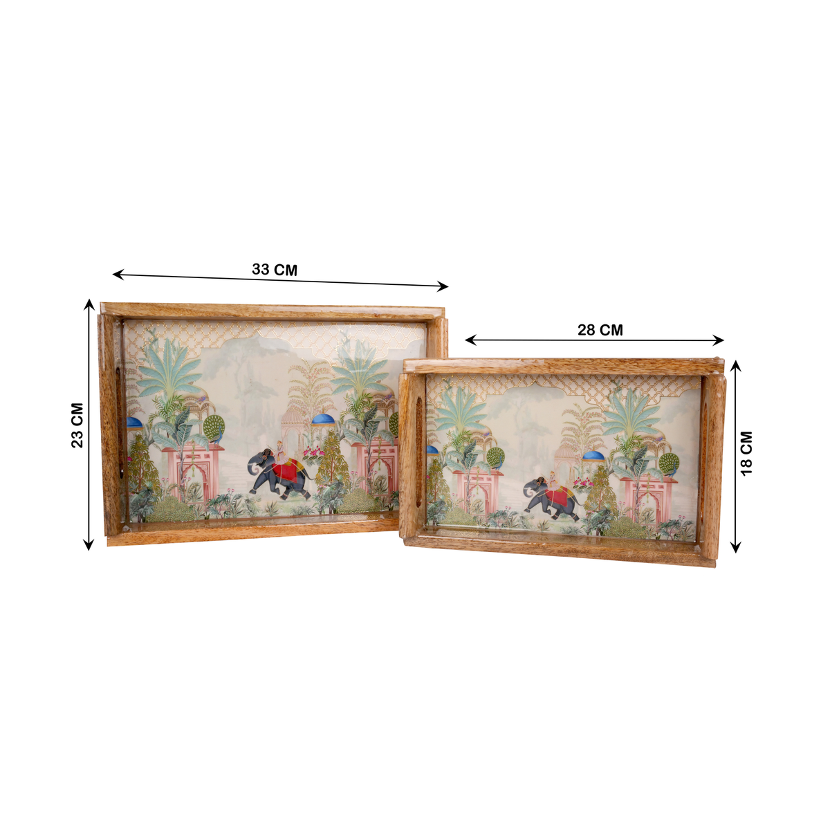 Handcrafted Wooden Printed Trays - Set of 2